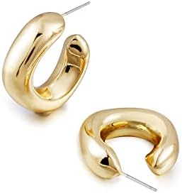 Brincos robustos de argola de ouro, pequenos brincos de argola de ouro para mulheres 14k Real Gold Bated Gross Open Hoops Lightweight