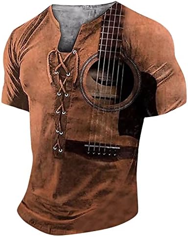 Camisetas de botão de manga curta para homens camisetas masculinas Tees gráficos de guitarra engraçada 2023 Camasta de verão