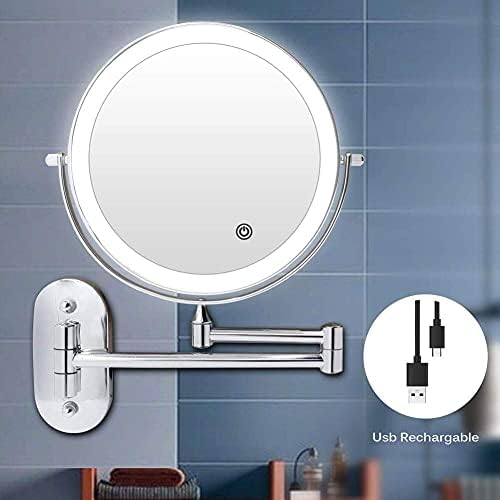 Gruni Light Up Life & Wall Monthed Mapage Mirror LED Touch SN Ajustável com 3 luzes coloridas de dupla face 1x/5x Espelho de vaidade