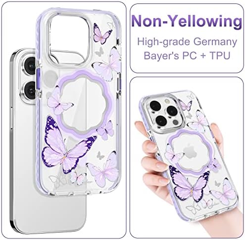 Kingxbar para iPhone 14 Pro Caixa de telefone compatível com Magsafe Flor Floral Magsafe para Mulheres Bling Glitter