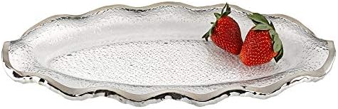 Bandeja de porção de vidro Silveredge Badash - 14 x 7 bandeja oval de borda prateada ou prato - segura para alimentos, ótima