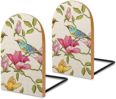 Flores e pássaros Livros decorativos para prateleiras Livros de madeira Ends Organizer Print BookEnd Supports Par de suportes