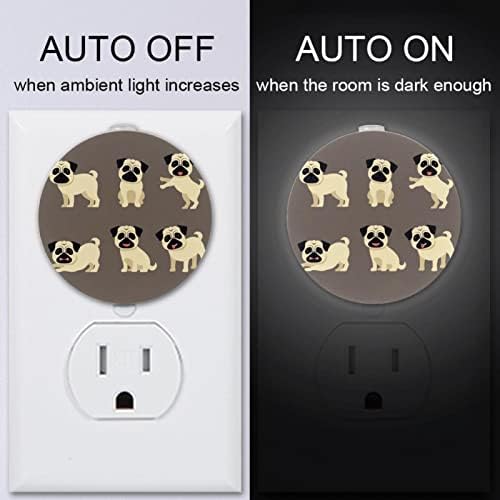2 Pacote de plug-in Nightlight LED Night Light com Dusk-to-Dawn para o quarto de crianças, viveiro, cozinha, corredor adorável pugs