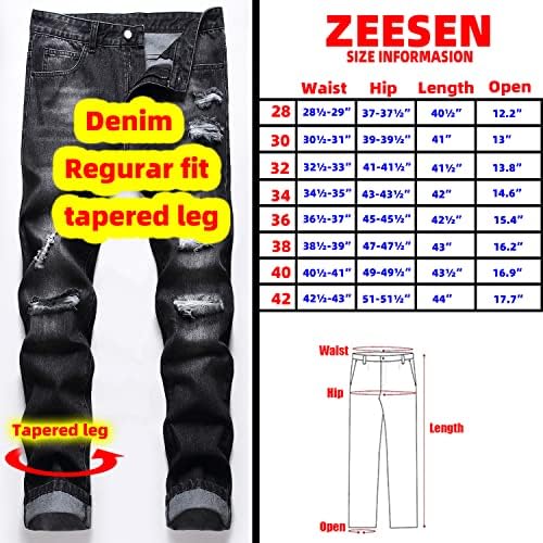 Zeesen rasgou jeans para homens magros jeans regulares cônicos pernas angustiadas Destrugadas calça jeans com buraco