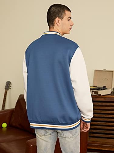Jackets ninq para homens - homens letra graphic listrado colorido bloqueio de jaqueta do time do colégio