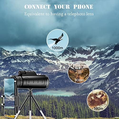 Telescópio monocular QNCZ 40x60, monoculares para adultos telescópios monoculares de alta potência para smartphone, com suporte e tripé,