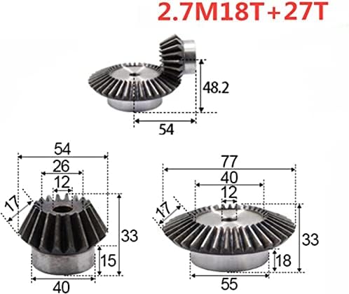 Koaius 2pcs 1: 1,5 engrenagem chanfrada 2.7modulus18 dentes+27t orifício interno 12mm 90 graus de comutação de comutação