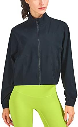 Altiland Women's Athletic Running Yoga Gym Track Zip Up Jackets Cropped upf 50+ Proteção solar Camisas de treino de manga longa