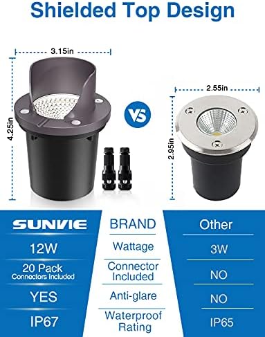 Sunvie 12W Luzes de baixa tensão Luzes de paisagem As luzes ao ar livre no ar livre luminadas LED de LED de 12V-24V iluminação de paisagem branca quente para o deck de cerca do jardim, 8 pacote com conectores de arame