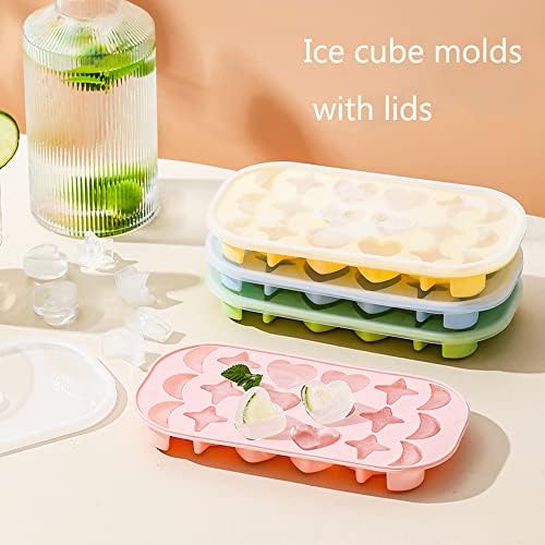 Bandeja de cubo de gelo de molde de silicone Injesohom com tampa de lunar lua de estrela divertida para cocktails freezer uísque de café bourbon reutilizável liberação fáceis de lançamento da lua e estrela do molde de silicone para assar chocolate