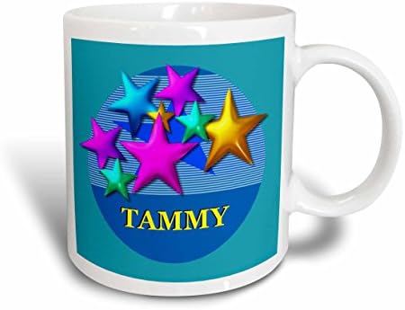 3drose Mug_52977_1 Estrelas coloridas vibrantes em um fundo azul personalizado com o nome Tammy caneca de cerâmica, 11 oz, multicolor