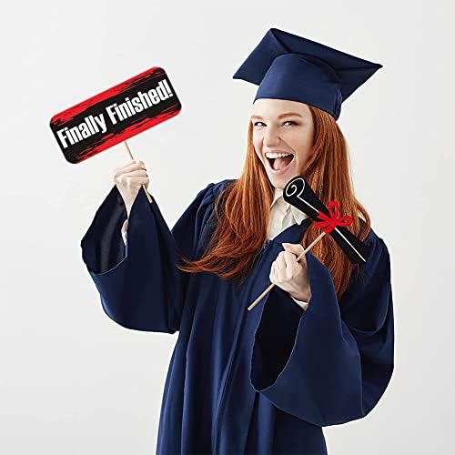 Mdrtirim 2023 Red Graduation Photo Booth adereços para suprimentos de festa de pós -graduação Favorias de selfie 19pcs