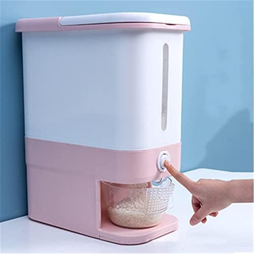 Dispensador de arroz de armazenamento de alimentos herméticos - dispensador de alimentos secos/acesso de um botão - caixa de armazenamento com dispensador de cereais de copo de medição