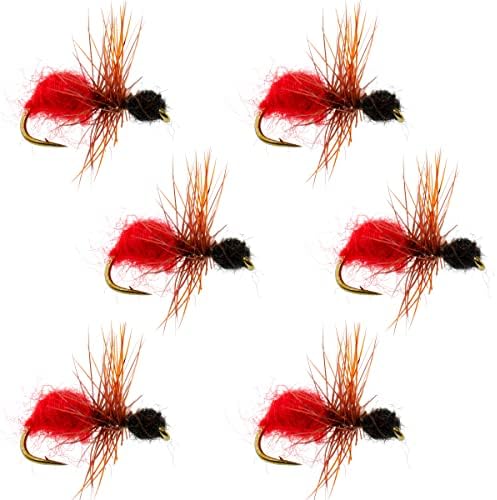 O local de pesca com mosca Red Velvet Velvet Cowkiller Ant Trout Trout Trout Dry Fly Fishing Flies - Conjunto de 6 moscas tamanho 12