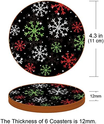 Coaster de bebida - Drrilhas de cerâmica coloridas de flocos de natal com couro com couro, 6 peças conjuntos