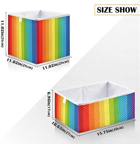 Xigua Rainbow Stripe Retangle Bin Bin grande caixa de armazenamento dobrável Cesta de armazenamento para casa, escritório, livros, viveiro, brinquedos infantis, armário