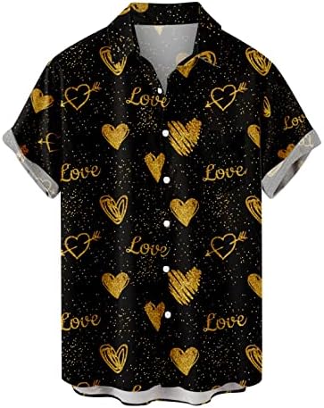 3d Love Heart Print Tops para homens Button casual Down Down Down