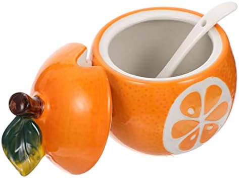 Hanabass 1 Set Seconing Orange Temoning Jar Açúcar Bowl com tampa de contêiner de frutas de frutas de frutas recipientes selvagens molho jarrate cerâmica alimento jarra de açúcar em recipiente de açúcar de cozinha jarra de condimento