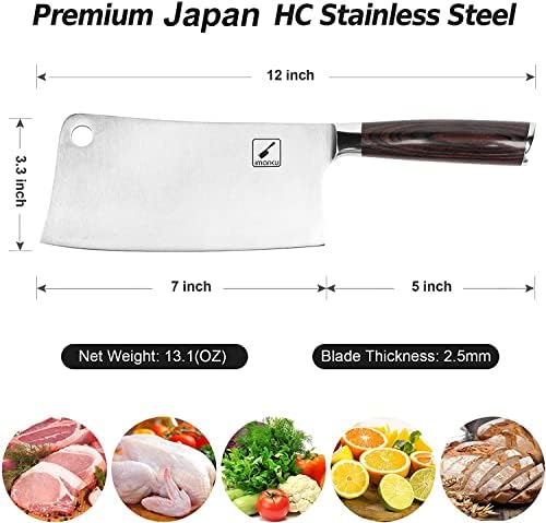 IMARKU 7 polegadas de açougueiro e cutelo, aço de alto carbono faca de cozinha Ultra Sharp com alça ergonômica