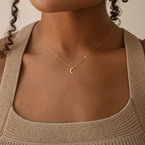 Colar Bsgrl Dainty for Women, 14k Gold cheio de lua com lotus flor Flor Sun folha Design simples colar pendente para meninas