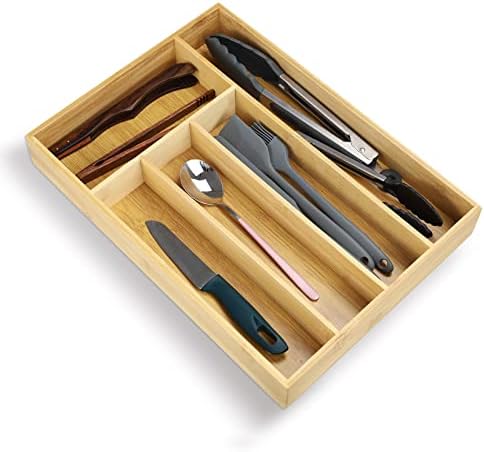 Divisor de gaveta de cozinha de cozinha de bambu etoory para facas de talheres, garfos, colheres e utensílios de cozinha de talheres