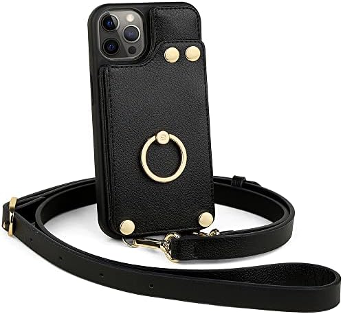 Lameeku Compatível com o iPhone 12 Pro Max MagSafe Caixa de carteira com crossbody, capa de couro com suporte de cartão de rotação