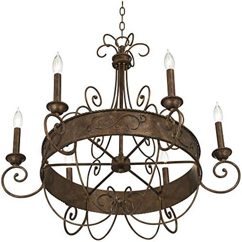 Franklin Iron Works Bronze Rust Bronze Candelabra Candelador Iluminação de 30 Fazenda rústica larga Fazenda Industrial 6 Light Great para sala de jantar Casa hall de entrada da cozinha quarto quarto tetos altos tetos