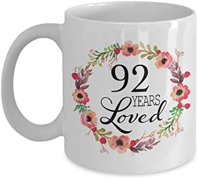 92º presente de aniversário para mulheres - Presente para 92 anos de idade - 92 anos amados desde 1928 - caneca de