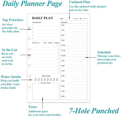 REFILLE DE PLANEIRO DIÁRIO NONDADO - LISTA DE FAÇA PLANEIRO A5 DIAS, 100 folhas/200 páginas planejador e reabastecimento