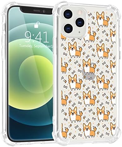 Caixa Corgi Compatível com iPhone 12, capa de telefone de padrão de cachorro de desenho animado para meninas mulheres transparentes