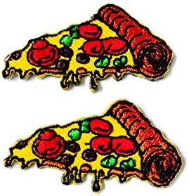 Tamanho pequeno 2 PCs. Mini Pizza Slice Italian Cartoon Patch Bordado costure em ferro em remendo para mochilas