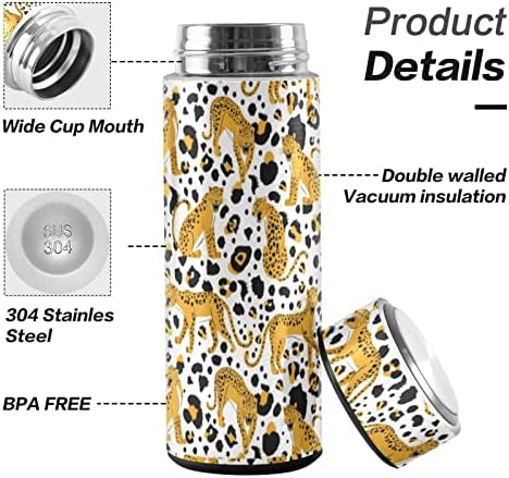 Cataku Leopard Dots Animal Water Bottle isolado 16 oz de aço inoxidável garrafa térmica para caneca de malha larga de
