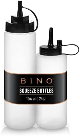 Conjunto de garrafas de aperto de 2 peças Bino - 10 oz + 24 oz | Plástico de grau alimentar | Garrafas de aperto para líquidos | Condimento de plástico e garrafas de aperto de molho | Cozinhando garrafas de molho | Garrafas de ketchup e mostarda