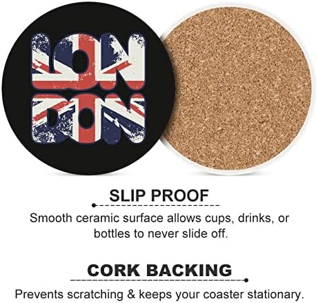 I Love London UK Flag Round Ceramic Coasters Aborda de água Mat de montanhas -russas da moda com Base Cork Base 6pcs