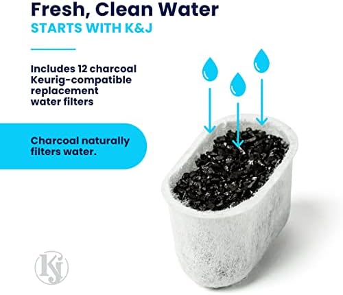Vagens de filtro de água a carvão k & j - filtros de 12 pacote para cafeteira, substituição compatível com filtro Keurig