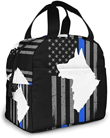 Bandeira da linha azul fina Bandeira da bandeira da polícia para mulheres para meninas garotas Isoladas bolsa de piquenique térmica Bento Bento Grande refeição Prep fofa bolsa grande à prova de vazamentos para lancheiras, camping, viagens, pesca