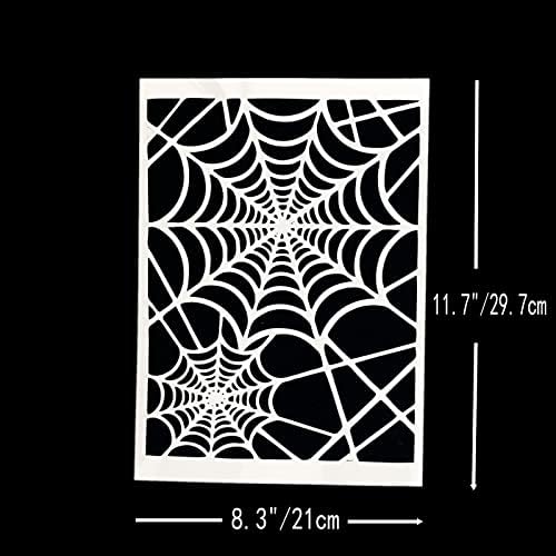 TIAMECH A4 Spider Web Net Stopys para pintar em madeira reutilizável Halloween camadas estêncil DIY Scrapbook Tamanho decorativo de 8,3 x 11,7 polegadas