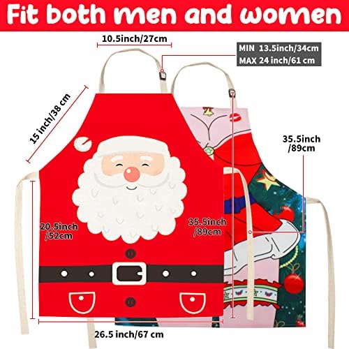 2 pacote de avental de Natal, avental ajustável Xmas Santa Claus Decorações de elfos, cozinha de férias Fantas figurinas para jantar