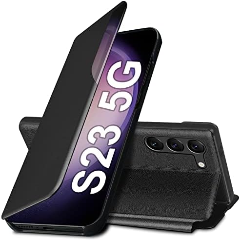 Caixa flip de flip galaxy S23 para a caixa de Samsung Galaxy S23 5G, capa de couro fino visualização clara para a capa de telefone Samsung S23 com concha de proteção protetora robusta à prova de choque de choque