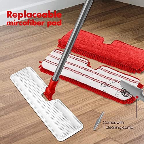 MOP de poeira de piso de microfibra Kphico, esfasamento de dois lados com 4 almofadas laváveis ​​de chenille, esfregações profissionais secas e úmidas para laminado, madeira, cerâmica, limpeza de piso de mármore, com 1pc de limpeza