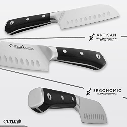 Cutluxe Santoku Knife - Faca de cozinha multiuso para corte e corte - aço alemão de alto carbono forjado - Tang completo e Navali -Razor - Design de alça Ergonomia - Série Artisina