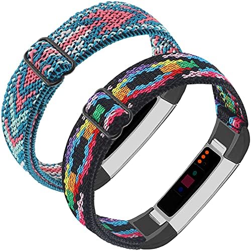 Bandas de nylon elásticas ajustáveis ​​compatíveis com Fitbit Alta e Alta HR Fitness Tracker, 2 pacote de pacote