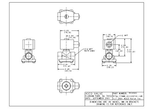 ASCO 8030G083-120/60.110/50 CORPO DE BRASS Válvula solenóide de baixa pressão de ação direta, tamanho de tubo de 3/4