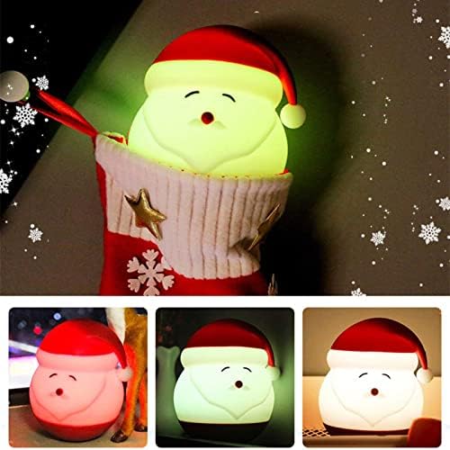 HSART LIDA LIGADA NOITE PARA CRIANÇAS, Lâmpada de Papai Noel Multicolor Silicone, Branco quente e 7 modos de cores