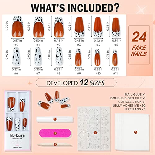 Pressione as unhas do caixão médio, unhas de moda jofay com desenhos, unhas falsas brilhantes com cola, unhas de acrílico natural e reutilizável, grama nas unhas para mulheres e meninas, caramelo 24pcs