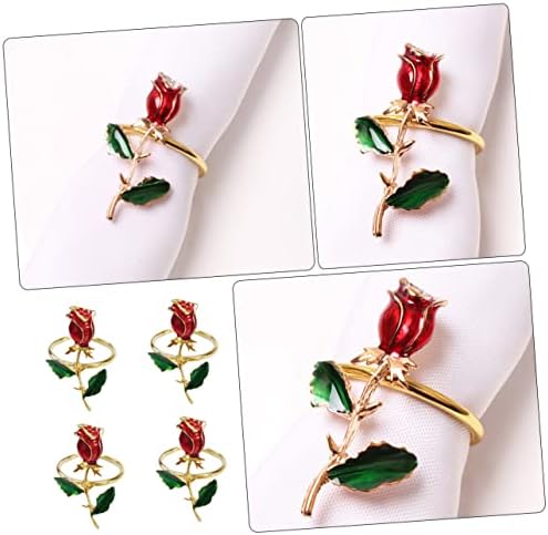 YARNOW 4PCS ROSE NACKING RINGS VINTAGE ANEL ANEL ANEL ROSE ORNAMENTO DE ROSA ROSA ROSA REDO NACKING RINGS FLORAL