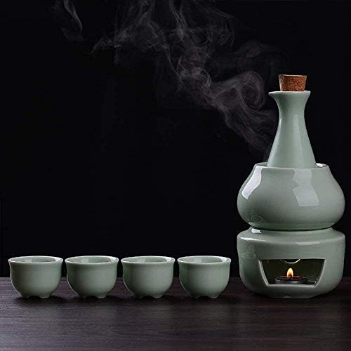 Japonês de saquê artesanal, 7 peças com panela mais quente e fogão de vela, para frio/quente/shochu/chá, melhor presente para