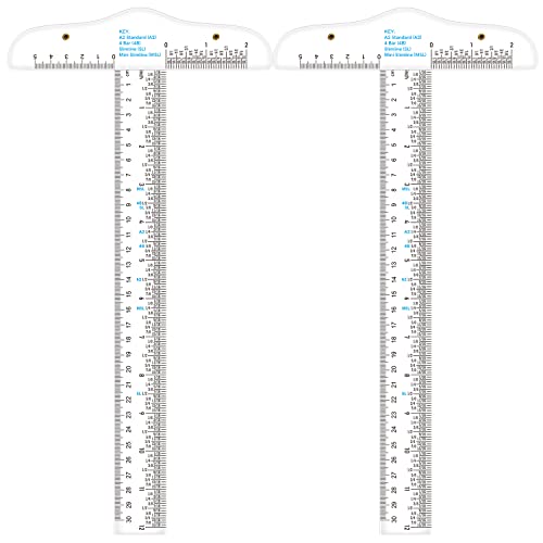 2pcs 12 polegadas/30cm Acrílico Clear T-quadrado T-quadrado Régua, polegadas e métricas, T Square Regan, transparente, T governante,