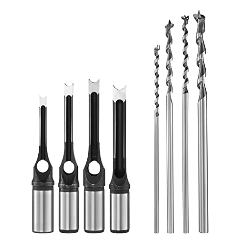 Bits de broca de orifício quadrado de homaisson, 4 PCs Mortise Chisel Drill Bit Tools, 1/4in, 5/16in, 3/8in, 1/2in,