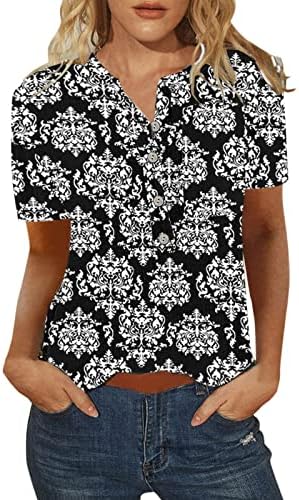 Botões de impressão de rosto casual da moda casual o pescoço de três quartos de tampa de blusa de camisa Tops Tops para mulheres